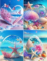 Diamond Painting Full Set, 4 Stück 5D Diamant Painting Bilder Seestern mit Diamond Painting Zubehör DIY Diamant Malerei für Wohnzimmer Schlafzimmer Büro Wand Und Eingang Dekoration