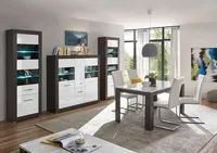 Etero Wohnzimmer Set 279cm dark concret / weiß Hochglanz Esstisch