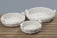 Ratankorbe Tischdeko Vintage  3tlg Landhaus Serviertablett weiß 3er Set