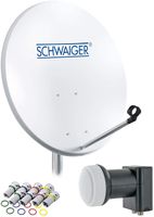 SCHWAIGER 470 SAT system Satelitný komplet Satelitná anténa Twin LNB digital 8X F-plug 7mm Hliníková SAT anténa komplet Svetlo šedá 55 x 62cm