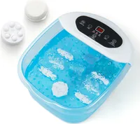 COSTWAY Fußbad, Fußbadewanne elektrisch mit Heizung, Blasen & Vibration, Massagegerät mit Temperaturregelung, 1H Timer, Bimsstein, Rollen & Massageknoten (Blau)