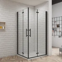 110x120x195cm Schwarz Falttür+drehtür Nischentür Dusche Duschkabine  Duschabtrennung Nano Glas