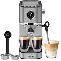 Espressomaschine EMC005 Kaffeemaschine, Delstahl, 1 L Wassertank, Korbfilter 1x2, Automatische Absperrung,20 Bar Hochdruckpumpe