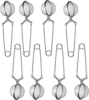 Bayli 8er Set Teezange aus Edelstahl für losen Tee | 8 Stück Tee Ei in Kugelform | Siebzange für Tasse | Teefilter | Gewürzzange | Teesieb | Gewürzei | Tassensieb für Teeliebhaber | Teezangenei