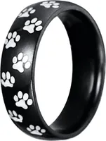 Männer Frauen Niedlichen Tier Pfotenabdruck Titan Stahl Fingerring Schmuck Geburtstagsgeschenk-Schwarz,US 7