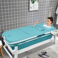 LARS360 Faltbare Badewanne 132 x 61 x 54 cm für Erwachsene Tragbare Klappbadewanne mit Abdeckung, Thermometer, Dampfanschluss und Massagerollen & Kopfstütze für Badezimmer SPA