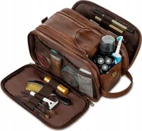 Kulturbeutel Stockholm, Kulturbeutel Leder für Herren große wasserdichte Reise-Kulturtasche, Bade Kosmetiktasche mit einem Nass-Trockenbeutel