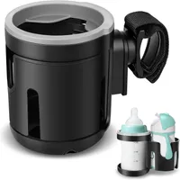 Getränkehalter für Kinderwagen Buggy Zubehör, Becherhalter Kinderwagen Doppelter Flaschenhalter Universal Cupholder Fahrrad, 360° Drehba Kaffeehalter