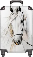 NoBoringSuitcases.com® Kufr Príručná batožina Vozík Kufr na kolieskach Malý cestovný kufor so 4 kolieskami - Horse - White - Illustration - Girl - Cabin Size &lt; 55x40x23 cm &amp; 55x40x20 cm - Foto kufor - Cabin kufor - Board luggage - Detský kufor - Detský vozík.