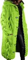ASKSA Damen Strickjacke Grobstrick Casual Sweater Cardigan mit Knoepfen Oversize Strickcardigan, Hellgruen, 5XL