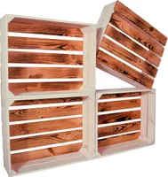 CHICCIE 4 Set Holzkiste Grete Weiß Geflammt Gehobelt 50x40x15cm - Holzkisten Obstkisten Weinkisten Dekokisten Regale