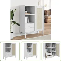 The Living Store Highboard SENJA Rattan-Optik Weiß 90x40x112 cm Kiefernholz