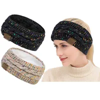 Damen Winter-Stirnband, flauschig, mit Fleece gefüttert, dick, Zopfmuster, Ohrwärmer,Black+ pink
