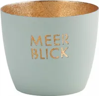 Gift Company Windlicht Madras Meerblick M, Teelichthalter, Kerzenhalter, Eisen, Pastellblau, Gold, 8.5 cm, 1092404078