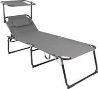 XXL Gartenliege Grau aus Aluminium gepolstert mit Sonnendach L200xB70cm