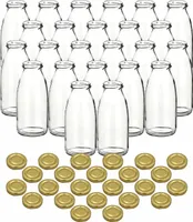 gouveo 24er Set Saftflasche 250 ml mit Schraubdeckel goldfarben - Kleine Glasflasche 0,25 l mit TO43 Verschluss zum Befüllen für Küche und Haushalt