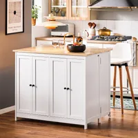 SoBuy KNL10-WN Kredens wyspa kuchenna z wysuwanym blatem i czterema drzwiami Szafka kuchenna Wysoka komoda Szafka biała WD ok. 102x92x72cm