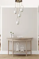 Opviq, Ahu- Ahu 4 Lü Tepsili Beyaz Camlı Eskitme SarkıtSTL, Weiß,Kupfer, Kronleuchter, 100% Metall