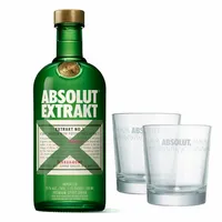 Absolut Vodka Extrakt Set mit 2 Gläsern, schwedischer Premium Wodka, Kardamom-Extrakt, Spirituose, Shot, Alkohol, Flasche, 35%, 700 ml
