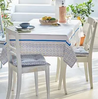 Tafeldecke "Santorin" weiß / blau / beige, 140 x 240 cm, 100% Baumwolle Tischdecke, Tischtuch