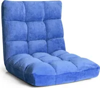 Bodenstuhl 14-stufig verstellbar, Sitzkissen für Innenraum, Sitzsack Sofa Bodenkissen, Sitzmatte mit Rückenlehne, Faules Sofa, Bodensessel faltbar Meditationsstuhl (Blau)