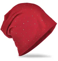 Beanie Muetze Strass Nieten Weinrot