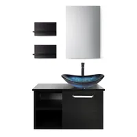 Puluomis Badmöbel Set mit Waschbecken Waschbeckenunterschrank mit Waschbecken Waschtisch Unterschrank mit Spiegel badezimmer Küche schwarz blau