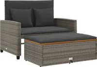 vidaXL Gartensofa mit Kissen 2-Sitzer Grau Poly Rattan & Akazienholz
