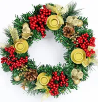 Weihnachtskranz, 30,5 cm, wiederverwendbar, künstlicher Tannennadelkranz mit 4 Kerzenhaltern, Weihnachtskranz mit Band und Tannenzapfenbeeren als Dekoration für die Tafelaufsätze zu Hause
