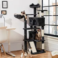 Yaheetech Kratzbaum 146 cm Katzenbaum mit 2 Katzenhöhlen & 3 Aussichtsplattformen, Schwarz