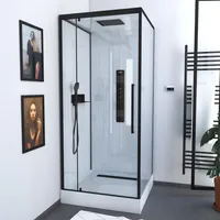 Dusche Komplett MARWELL Komplettdusche Fertigdusche White Square 90 x 90 x 215 cm – Komplett Set inkl. Duschwanne und Armatur - Eckdusche mit Fronteinstieg