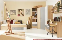 Jugendzimmer Set in Eiche mit weiß und grau PINETO-133, 6-teilig, inkl. 120x200cm Bett