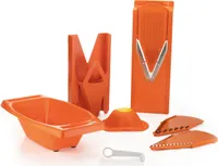 Börner Mandoline V3 Spezial | 7-teiliges Set | 5 Schnittstärken | Als Pommes-Schneider geeignet | BPA-frei und rostfrei | Orange