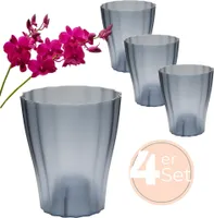 4x Orchideentopf Transparent Orchideen Übertopf Pflanztöpfe Übertöpfe für Orchideen aus Kunststoff Innen Durchsichtig Elegant 16 cm rauchfarbig