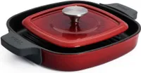WOLL 'Iron Steakpfanne mit Rillen und Steakpresse in Chili Red 24x24 cm, 4,5cm'