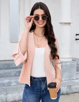 Acekool Damen-Bolero Schulterwärmer mit Schlitzärmelig Vorne Offen Bolerojacke Festlich Kurz Top Aprikose S