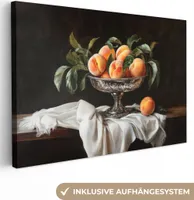 Wanddeko 120x80 cm - Stilleben - Pfirsiche, Leinwand Bilder Wohnzimmer