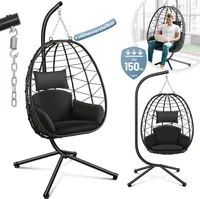 Makika Hängesessel mit Gestell höhenverstellbar aus Polyrattan in Schwarz