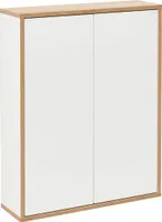 FACKELMANN Doppel-Hängeschrank FINN / Badschrank mit Push-to-Open / Maße (B x H x T): ca. 60 x 75 x 20,5 cm / Schrank fürs Bad mit 2 Türen / Korpus: Weiß / Front: Weiß / Rahmendekor: Braun hell