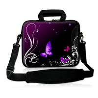Laptop-Tasche 10,2" Notebook Sleeve Neopren mit Zusatzfach, Griff und Tragegurt - Design Schmetterlinge/ Ranken in Schwarz/ Lila