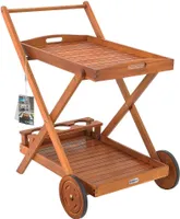 CASARIA® Servierwagen mit Rollen Holz FSC®- zertifiziert Akazie 2 Etagen Tablett 3 Flaschenhalter Outdoor Küche Garten Terrasse Küchenwagen Rollwagen