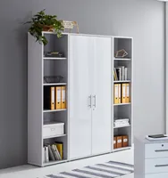 Aktenschrank TABOR 3 in lichtgrau / weiß Hochglanz, Schrankwand, Büroschrank, abschließbar, Metallgriffe