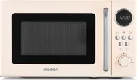MEDION Retro Mikrowelle (20 Liter, ca. 800 Watt, 5 Mikrowellenstufen, 8 Automatikprogramme, Digitale Anzeige, Auftaufunktion, kompakt, MD15000) beige