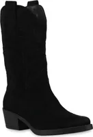 VAN HILL Damen Cowboystiefel Stiefel Stickereien Schuhe 840336, Farbe: Schwarz Velours, Größe: 37