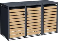 Mülltonnenbox Müllbox Mülltonnenverkleidung 3 Türen Box Anthrazit mit Holzdekor