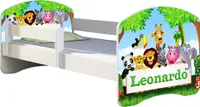 ACMA Jugendbett Kinderbett Junior-Bett Komplett-Set mit Matratze Lattenrost und Rausfallschutz Weiß 01 Zoo Name 180x80