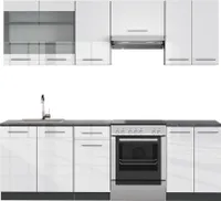 Vicco Küchenzeile Fame-Line, 240 cm ohne Arbeitsplatte, Weiß Hochglanz/Anthrazit