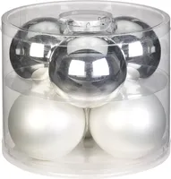 Weihnachtskugeln Glas 10cm, 6 Stück, Farbe:silber glanz / weiß matt