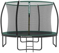 SONGMICS Trampolin Ø 305 cm mit Leiter + Netz + Stangen + Abdeckung sicher Fitnessgerät rundes Gartentrampolin schwarz