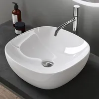 doporro Aufsatzwaschbecken Keramik Waschbecken Waschschlae 405x405x140 mm Gäste-WC weiß glänzend Handwaschbecken Waschtisch Brüssel104